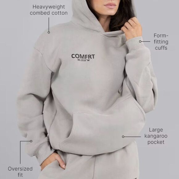 Comfrt Coordinate Oversized Hoodie In Stone Relaxed Weighted Baggy Unisex Hoodie - Picture 5 of 9